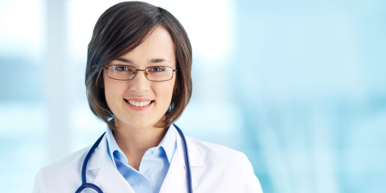 Smiling doctor with glasses